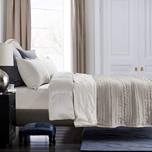 Longhui Bedding Acrylic Cable Knit Sherpa Throw Blanket - Thick, Soft, Big, Cozy Light Grey Knitted Fleece Blankets For Couch, Sofa, Bed - Large 60 X 80 Inches Gray Coverlet All Season #TOP6