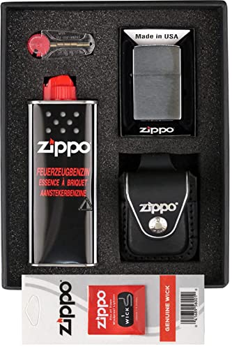 Coffret Cadeau zippo - Briquet zippo Chrome - étui Noir Briquet zippo - Essence zippo - Pierre Briquet zippo + mèche .. (Noir) Cover