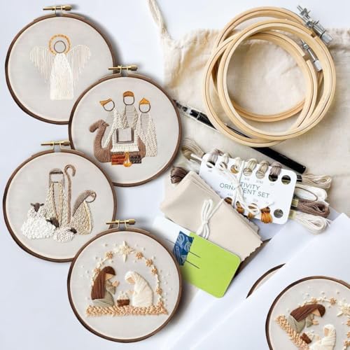 Image of YOUDRN Nativity Scene Embroidery kit,Christmas Cross Stitch Kits,DIY Embroidery Kit for Adults with Pattern,Cotton Threads,Needles,Instruction,20cm Hoop,for Decor Home Room (King)