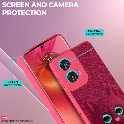Image of AESTMO Back Case Cover for Moto Edge 50 Fusion / G85 5G Back Cover | 3D Cat Cover | Leather Finish | Full Body Protection | Camera Protection Back Cover for Moto Edge 50 Fusion / G85 5G (Pink)