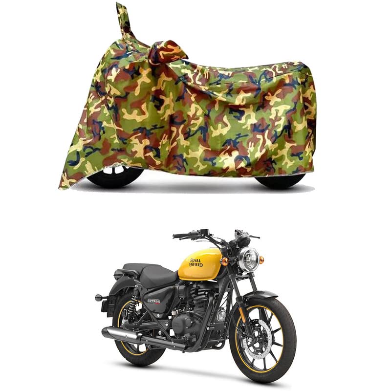 Image of Waterproof 100% PVC Coated Bike Scooty Two Wheeler Body Cover Compatible for Royal Enfie Meteor 350 /UV-Rays /Heat Protection /Birds Dropping /Scratchproof /Dust Proof [6X6 Jungle Print]
