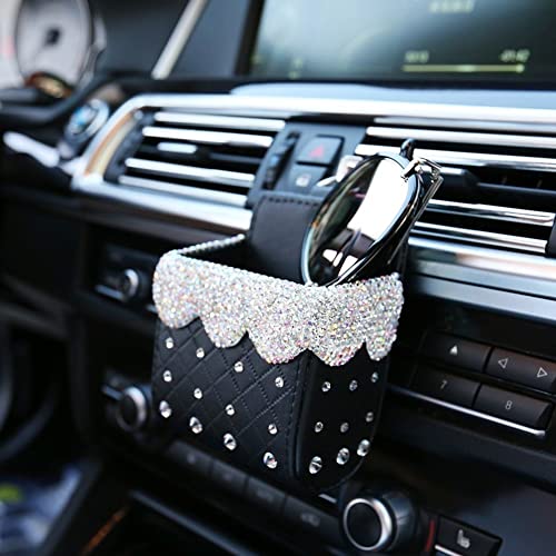 Car Air Vent Storage Bag Organizer Pocket, Bing Crystal Car Mount Phone Holder Bag for Phone, Pens, Key, Car, Sunglass, Bling Car Accessories for Women