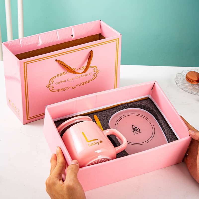 Temperature Control Smart Mug Ceramics 55 Degree Ceramic Cup Thermostatic Cup Gift Boxed Coffee Heated Coffee Mug for Family Friends New Year Gift (White)