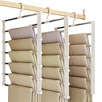 3 Pack Trouser Hangers, Space-Saving Wardrobe Storage Organiser, Multi-Functional Clothes Hangers, Non-Slip Closet Organizer Pants Hangers for Clothes, Trousers, Skirts, Jeans, Tie, Scarf and Towel