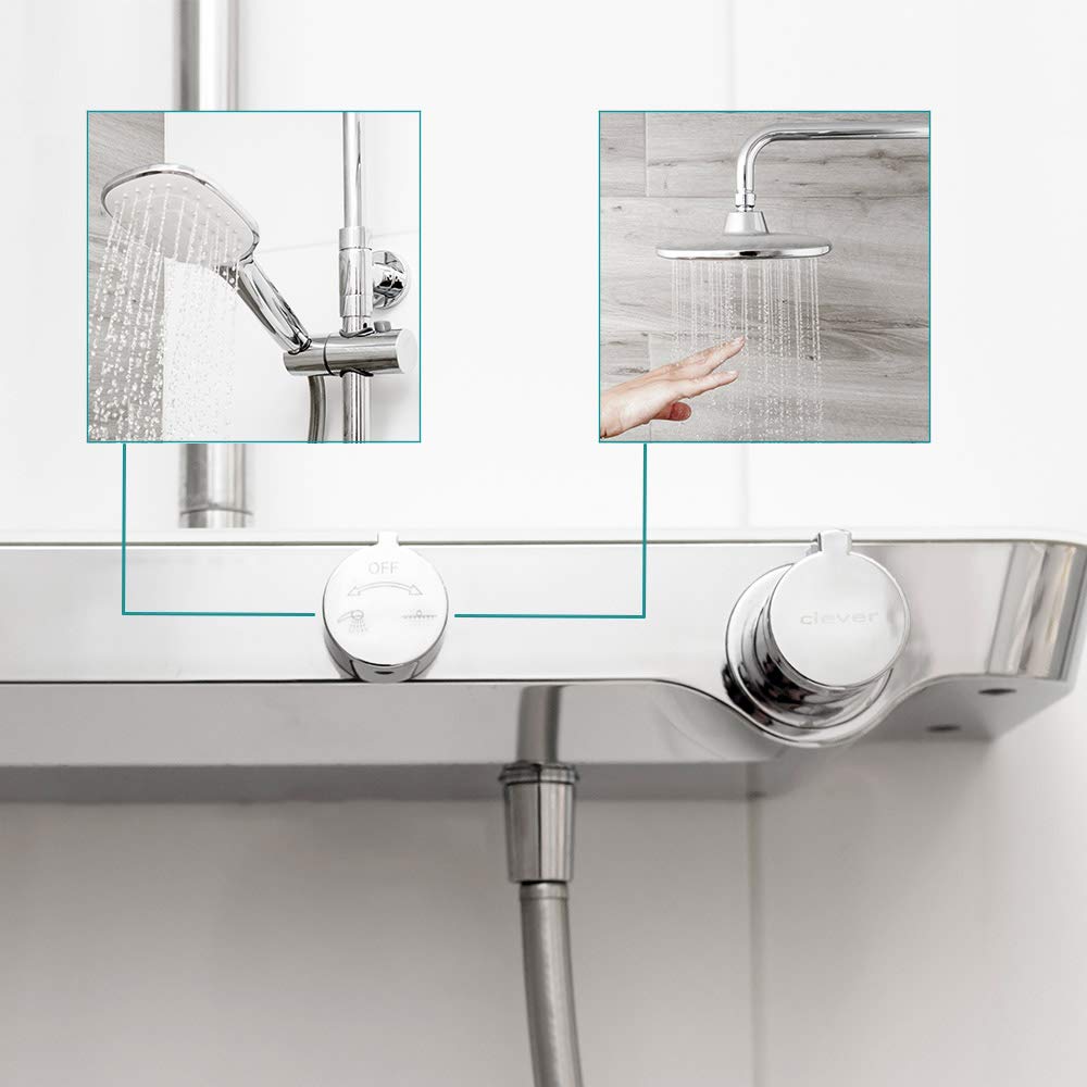 Nine Elegance - Columna ducha extensible termostática, incluye rociador, teléfono, flexo y soporte a pared