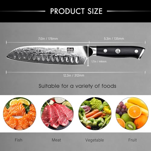 Image of SHAN ZU 7 In Damascus Chef Knife, Japanese Santoku Chef's Knife