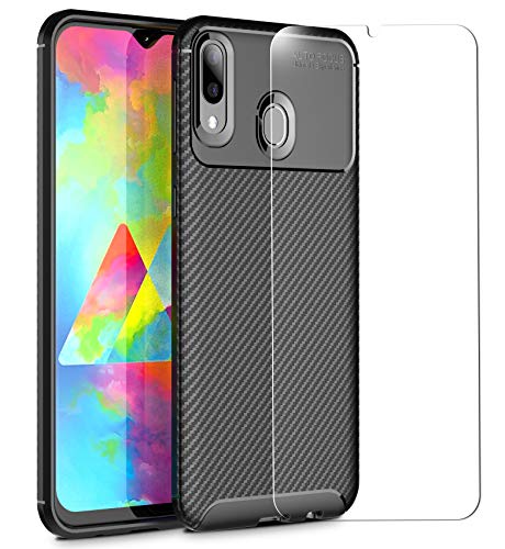 UCMDA - Funda para Samsung Galaxy M20 + Protector de Pantalla de Cristal Templado, Suave Silicona, Fundas Protectoras [antiarañazos] [antigolpes] Funda para Samsung Galaxy M20