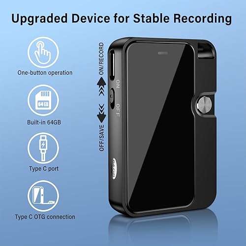 Miniatura 2 de Grabadora de voz, dispositivo magnético de grabación de voz de 64 GB con OTG tipo C, compatible con Windows iOS Computadora Teléfono Inteligente