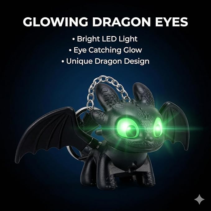 Image of Dragon Keychain Night Fury Light Up Moving Wings Toy Kids Black Fancy Cartoon Scho Bag Backpack Keyring Gift For With Collectible Battery Operated Novelty Fantasy Mini Item