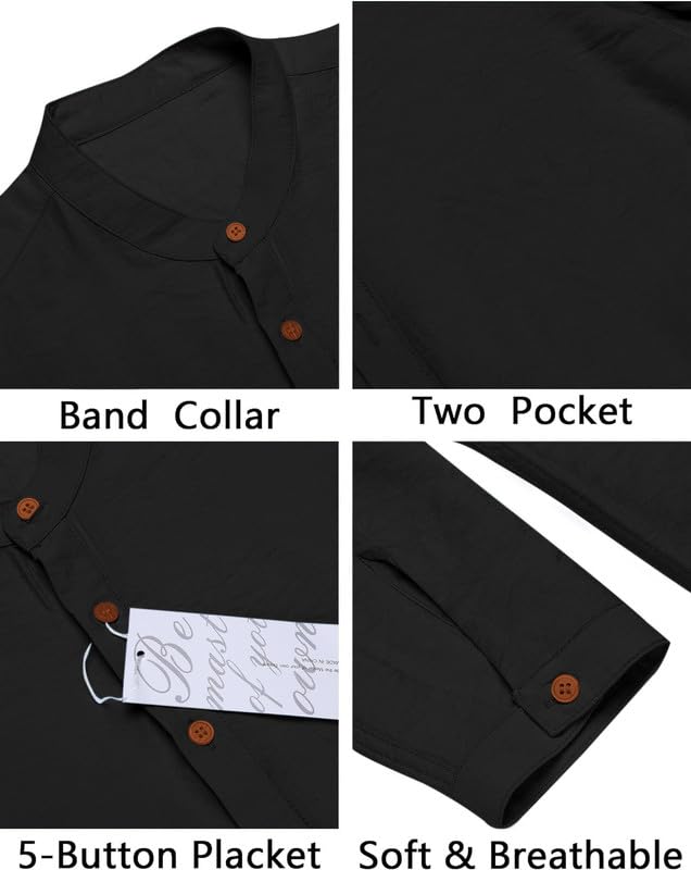 Image of Macsivo Men's Cotton Blend Henley Short Kurta with Mandarin Collar Long Sleeeve Button Closure Curved Hem Regular Fit | Kurta for Men Stylish