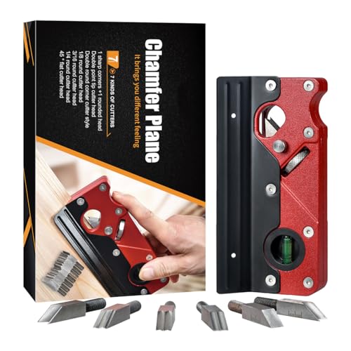 Goldera Chamfer Plane - Hand Planer for Wood Perfect Woodworking Tool for Quick Edge Planing and Radius Angle Plane Trimming - Ideal for Carpenters (Combination upgrade-6 Cutter Heads)