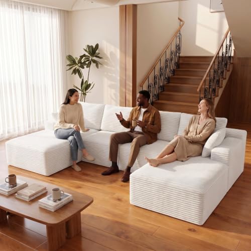 Image of Modular Cloud Sectional Sofa, Oversized Corduroy Boneless Couch | Luxury Comfort, Deep Seat, Couches for Living Room and Apartment, No Assembly Required