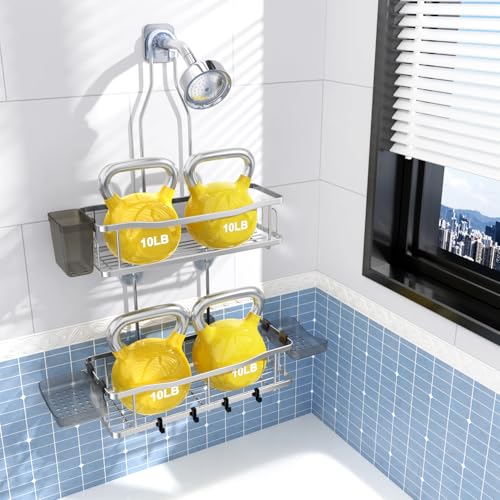 Image of Aitatty Hanging Shower Caddy Bathroom Organizer: Rustproof Shower Shelf Racks Over Shower Head - No Drilling Inside Bath Shower Rack Shelves Over Showerhead for Shampoo with Soap Holder Chrome