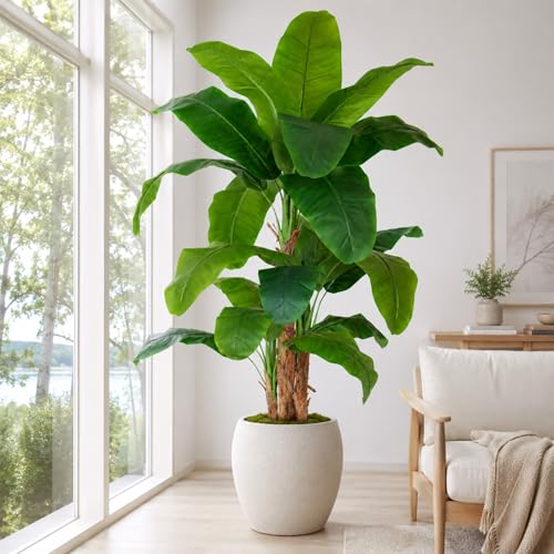 Image of 9ft Extra Tall Artificial Banana Tree, Fake Banana Leaf Plant with 24 Faux Banana Leaves, Perfect for Home Indoor Outdoor Patio Office Tropical Decor
