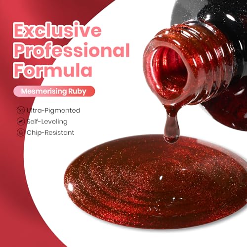 Image of Beetles Cherry Red Cat Eye Gel Nail Polish - 15ML Ruby Red Cat Eye Glitter Gel Polish Magnetic Shimmer Effect Soak Off UV French Nail Art Design Salon DIY Manicure Gifts for Women