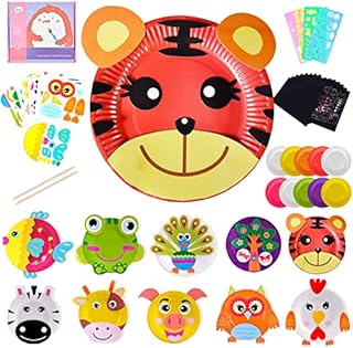 VEGCOO 30 Pcs Arts and Crafts Kits for Kids, 10 Pcs Round Paper Plate Art Kits & 20 Pcs Rainbow Scratch Drawing Paper, Kids Craft Kits Xmas Christmas Gifts Toys for Kids Boys Girls Age 3-12 Year Old