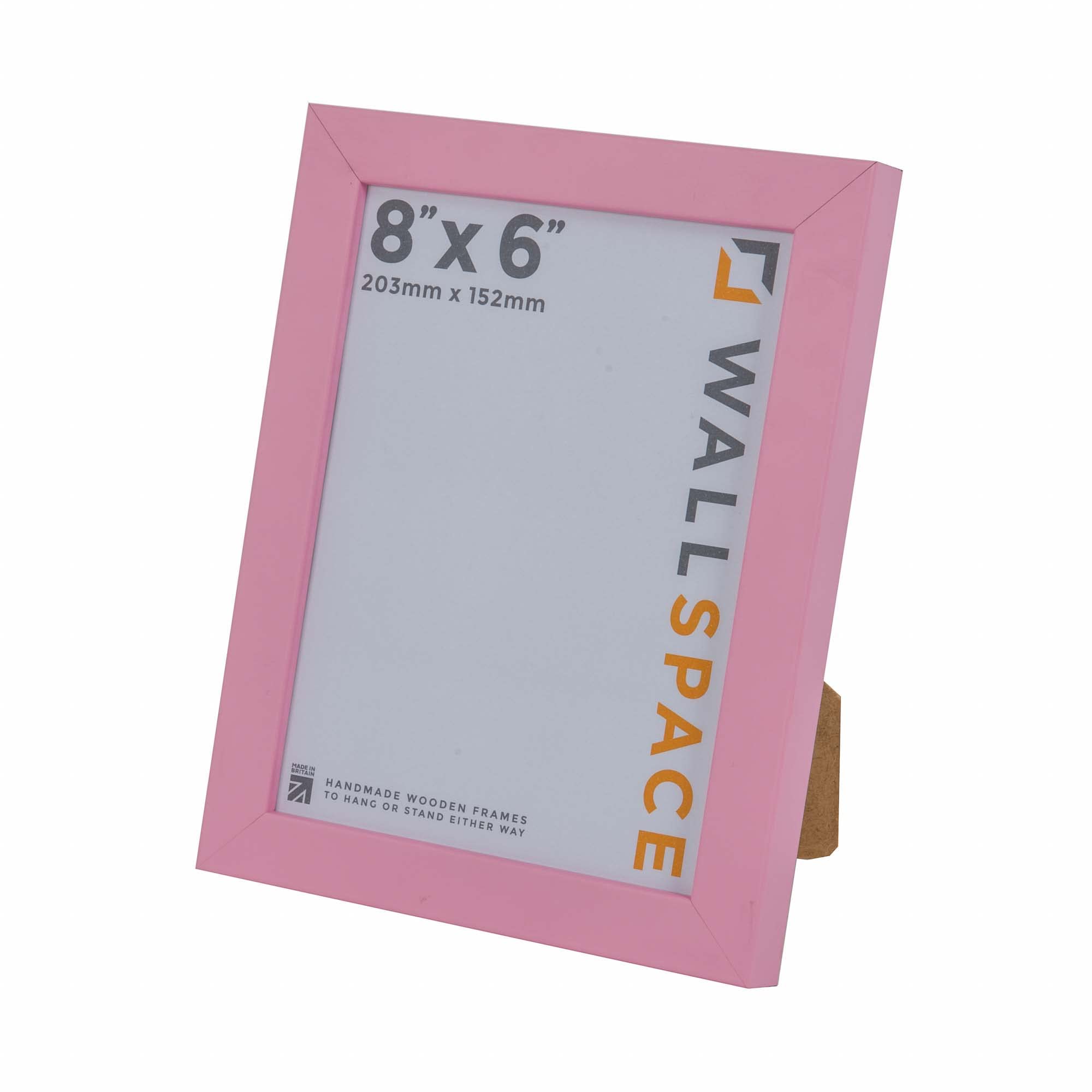 Wall Space 8x6 Pink Picture Frame | Pink 6x8 Photo Frame | 8 x 6 inch | 203x152mm | 20.3x15.2cm | Solid Wood Wooden with Real Glass | Handmade in UK