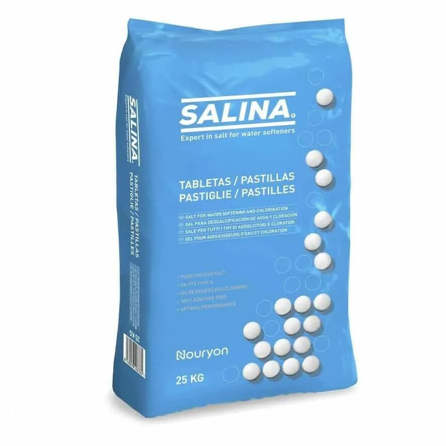 Pastiglie di Salgemma Salina, sale naturale in pasticche sacco da 25 kg. Specifico per addolcitori.