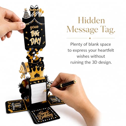 Intatikoo 3D Pop Up Birthday Card, Black and Gold Happy Birthday Greeting Cards for Men Women, Luxury Pop-up Gift Box Card with Blank Note and Envelope, Surprise Birthday Idea for Husband Wife Dad — view 4