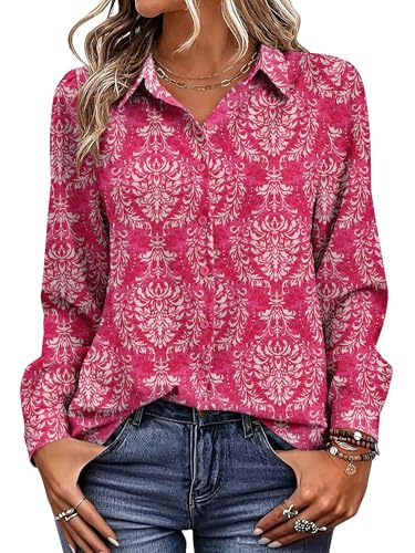 Image of Magritta Women's Shirts Fashion Casual Loose Fit Long Sleeve Button Down Lightweight Collared Blouse Tops