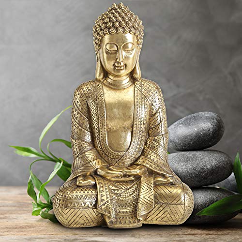 Estatua de Buda Meditando de Resina Dorada 15.25 in miniatura 5