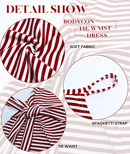 Image of NOLLSOM Women Casual Sleeveless Striped Tank Midi Dresses Halter Neck Ruched Bodycon Dresses Tie Waist T Shirt Summer Dress