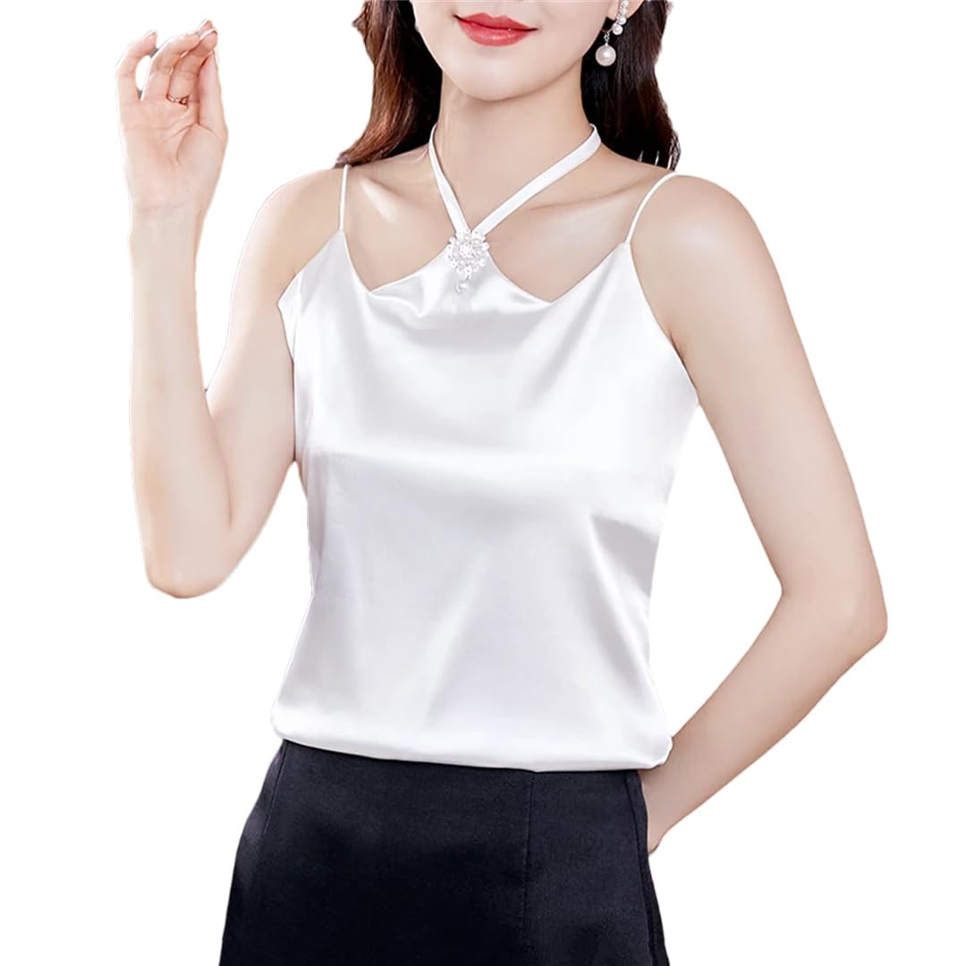 Canotte da donna senza maniche Halter Seta allentato Satin Tops