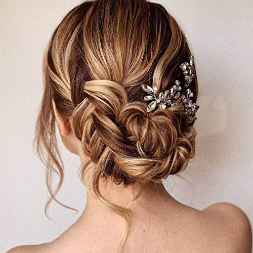 Unicra Bride Wedding Crystal Hair Pins Flower Bridal Hair Pieces Wedding Hair Accessories for Women and Girls Pack of 3 (Rose Gold)