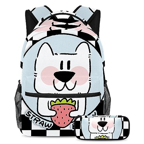 Sac à dos chat fraise fille garçon adolescent grand sac voyage étudiant