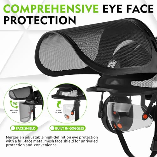 Image of GREEN DEVIL Chainsaw Safety Protective Helmet Forestry Helmet with Build-in Visor Mesh Face Shield Ear Muffs 4 in 1 Ideal for Arborist Tree Work DIY Outdoor Logging Hard hat