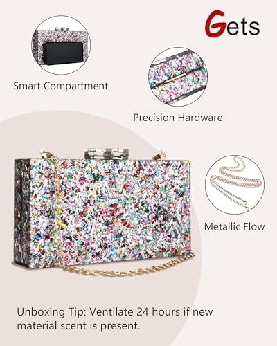 Image of Gets Acrylic Purses and Handbags for Women Multicolor Perspex Geometric Patterns Box Clutch Banquet Evening Crossbody Handbag