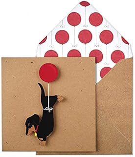 Black Dachshund Handmade Greeting Card with Red Balloon Envelope