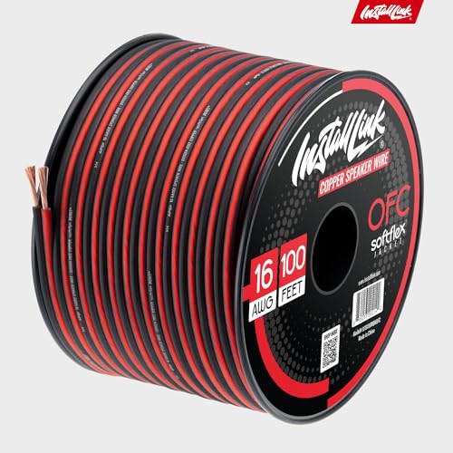 Install Link 16 AWG Gauge Speaker Wire Cable (OFC) Stereo, Car or Home Theater (100 Feet)