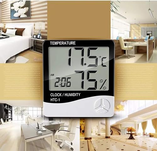 Image of MCP Healthcare HTC-1 Room Thermometer with Humidity Incubator Meter and Accurate Temperature Indoor Sensor Indicator Wall Mounting LCD Digital Clock Monitor for Home, Office, Comfort & Health (White)