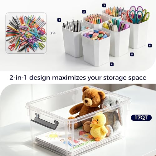 Image of 17 QT Marker Organizer, Craft Organizers and Storage with 6 Detachable Inserts, Art Supply Organizer for Crayons, Pencils, Marker, 2 Packs