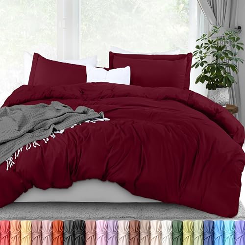 Image of Utopia Bedding Duvet Cover Queen Size - 3 Piece with Zipper Closure - 1 Comforter Cover 90X90 Inches & 2 Pillow Shams 20X26 Inches (Burgundy) Comforter Not Included