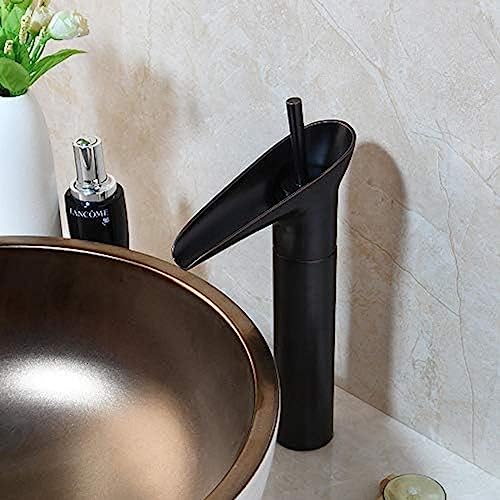 Mitigeur de lavabo cascade noir et bronze en laiton avec cartouche céramique durable