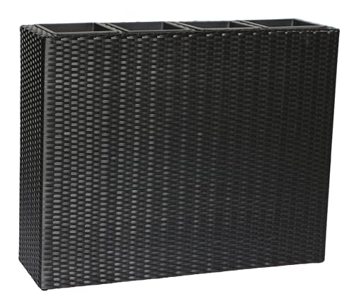 METRO Professional Blumentopf Barbados, Rechteckig, PE-Rattan, Schwarz, 95 x 27 x 75 cm, mit 4 Pflanzeinsätzen, Raumtrenner