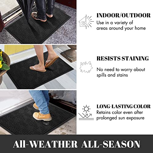 Yimobra Durable Front Entrance Door Mat, Heavy Duty Outdoor Indoor Doormat Entryway Floor Mat, Non Slip Rubber Backing, Easy Clean Shoe Scraper, Waterproof, Patio, Lawn, 17x29.5 Inch, Black