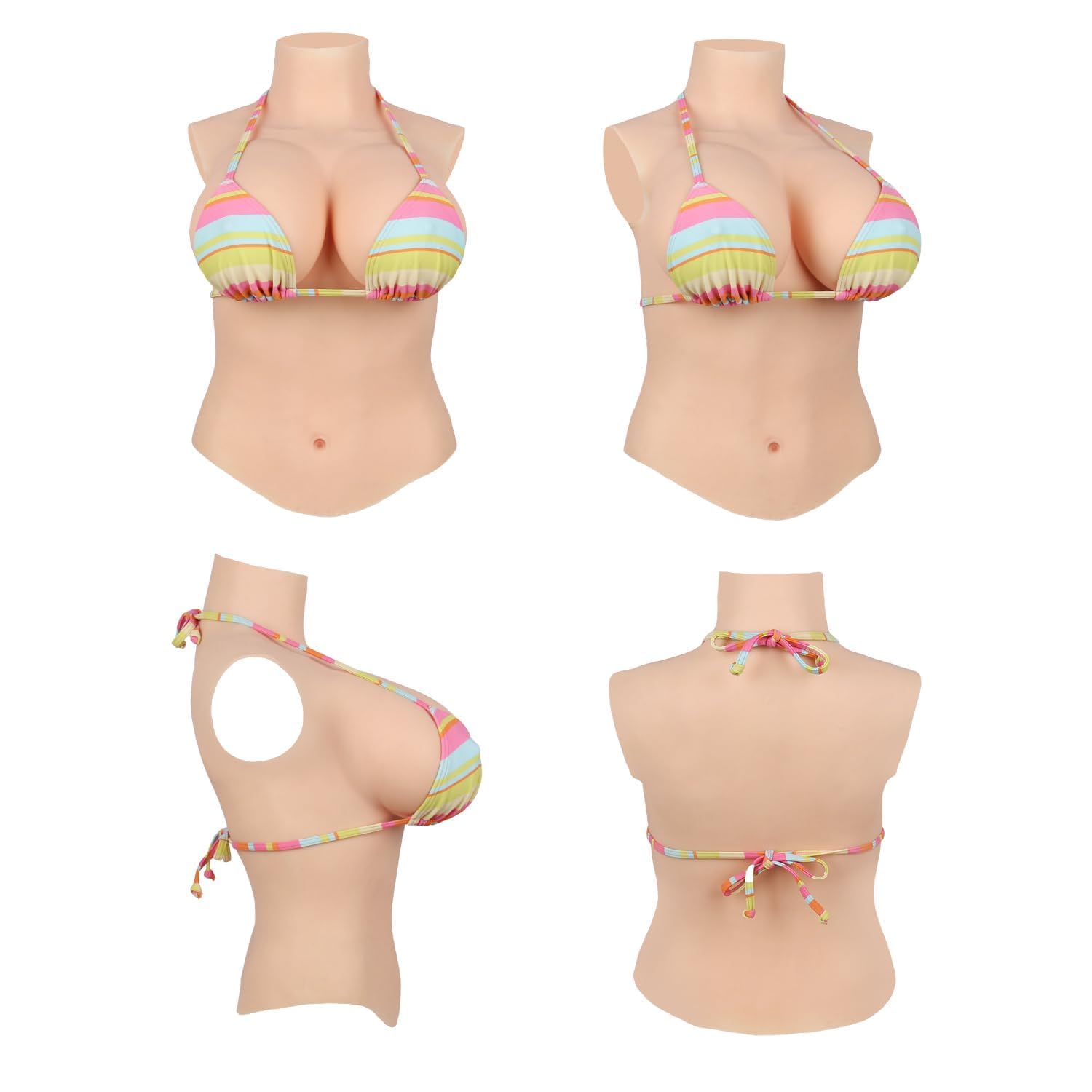 CYOMI Pechos de Silicona Pecho de Formas Travestis Tetasde Silicona Realistas Diseño de Cuello Alto Hasta la Mitad del Cuerpo Aplicable a Crossdresser Drag Queen Cosplay Mastectomía C-G Copas