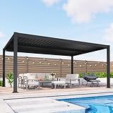 Louvered Pergola, 12' x 16' Outdoor Pergola, Metal Patio Gazebo with Adjustable Louvers Roof and Gutter System, Metal Hardtop Gazebo for Patio, Backyard, Deck, Garden, Dark Gray