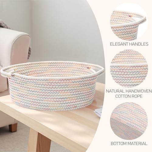 Image of JMvicyroam Small Woven Basket, Empty Gift Basket, Colorful /2 Pack | Small Gift Basket, Cotton Rope, 12 x 8 x 49 in, Handles, Includes Ribbon and Bag, Birthday Gift Basket