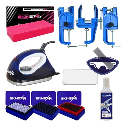 SkinStar Ski Service Set 9-teilig Skiwachs Wachseisen Kantenschleifer & Skispanner Universalwachs fluor- & PFAS-frei Ski- & Snowboardpflege Set