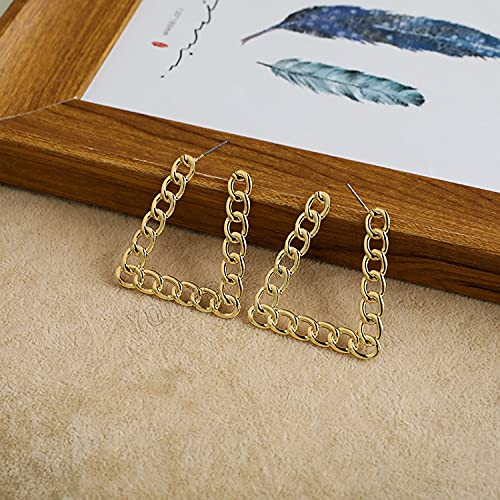 Image of Young & Forever Gift Stainless Steel Gold Plated Curb Chain Hoop Earrings for Women Big Hoop Dangle Earring for Women Trapezoid Earrings Thin Geometric Hoop Earrings