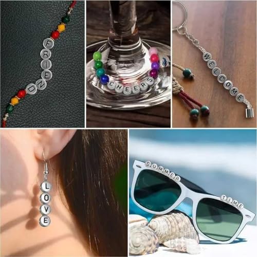 Image of Looconi 1400pcs Letter Beads Silver 7x4mm Black on Silver for Jewelry Making Bracelet Hair Braids Crafts