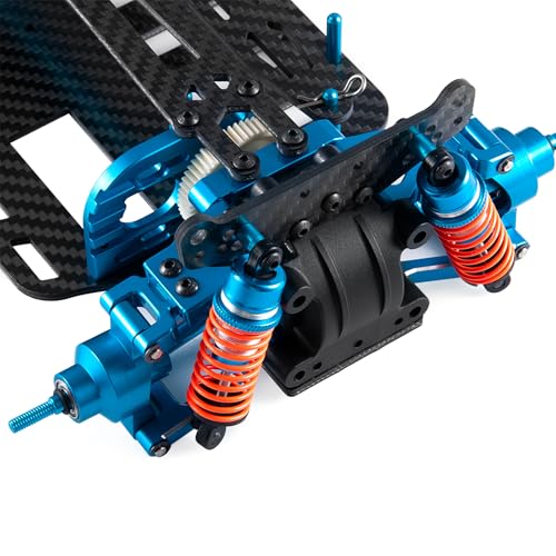 JGGZONE 1/10 Alloy Upgrade RC Chassis TT01 Frame Kit Aluminium &Carbon Fiber Shaft Drive 1/10 TT01 RC Touring Car Chassis Frame Body Kit with Wheels & Adjustable Swing Arm Upgrade Components