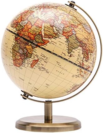 Exerz 14cm World Globe Mini Antique Globe - Educational/ Geographic/ Modern Desktop Decoration - 14cm Diametre Metal Arc and Base Bronzed Colour - School, Home, and Office