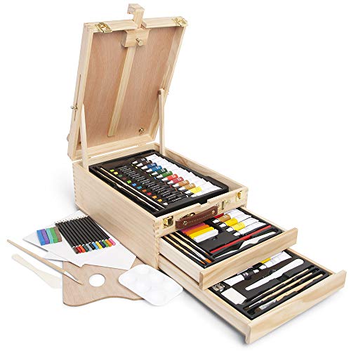 Wooden-Table-Top-Easel-for-Art-108-Piece-Complete-Mixed-Media-Box-Easel-Set-for-Artists-Premium-Beechwood-Adjustable-Easel-with-2-Drawers-and-Desktop-Storage-for-Sketching-and-Painting