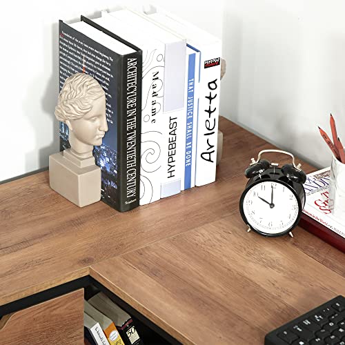 Image of L Shaped Home Offie Computer Desk with Storage Shelves, 2 Dawers and Industrial Steel e, Black,Brown