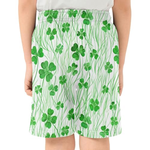 CHIFIGNO Green Shamrock Teen Boys Beach Shorts Thick Boys Polyester Shorts with Pockets XS3